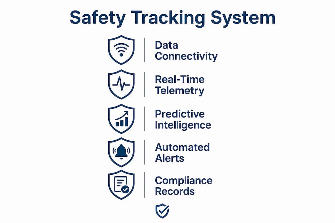 Infographic illustrating five safety tracking system layers