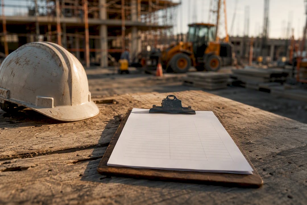Construction clipboard with blank signature lines