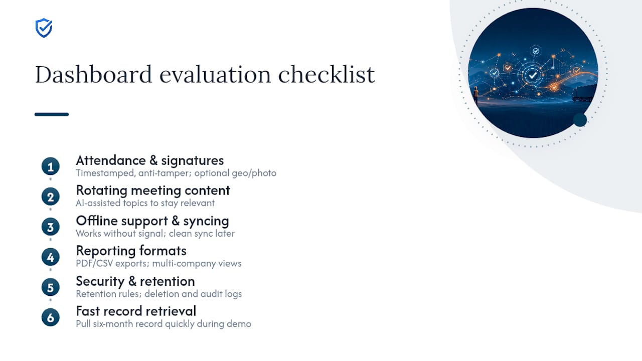 Six compliance dashboard evaluation criteria