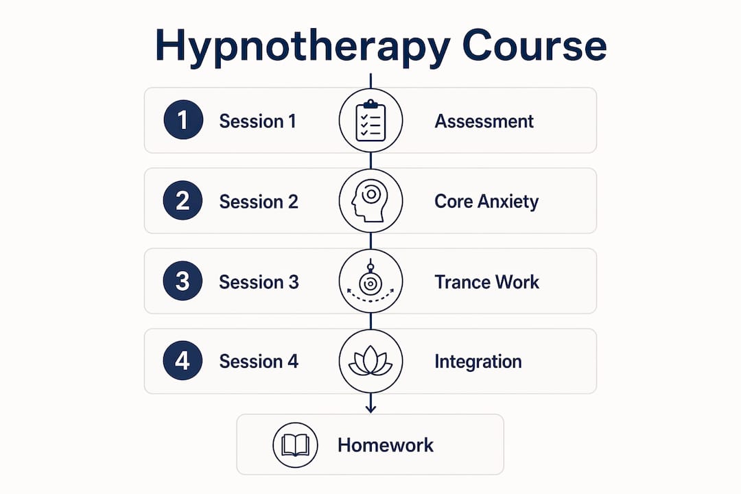Infographic outlining hypnotherapy session stages