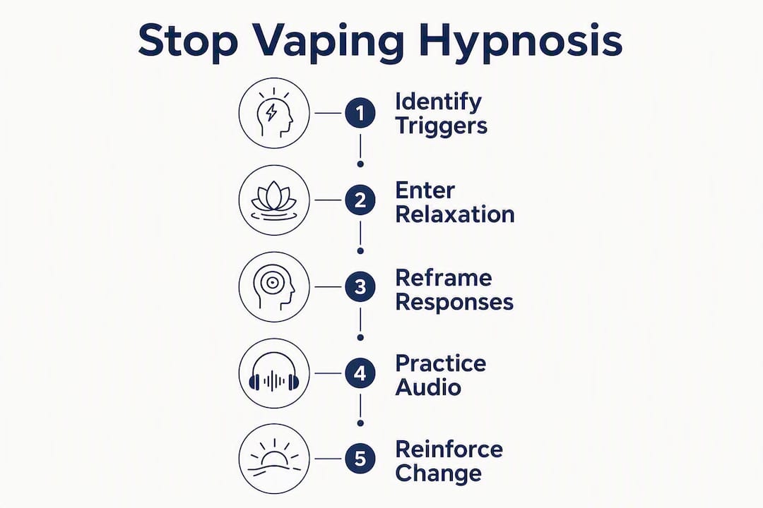Infographic illustrating hypnosis steps to quit vaping