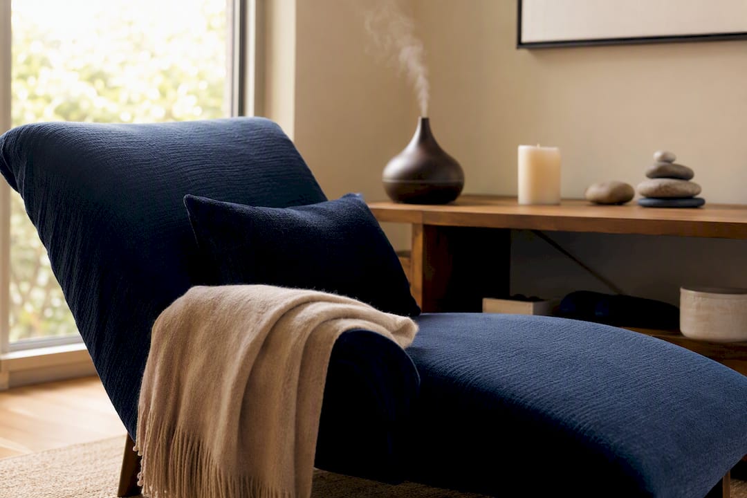 Empty hypnotherapy room with calming setup