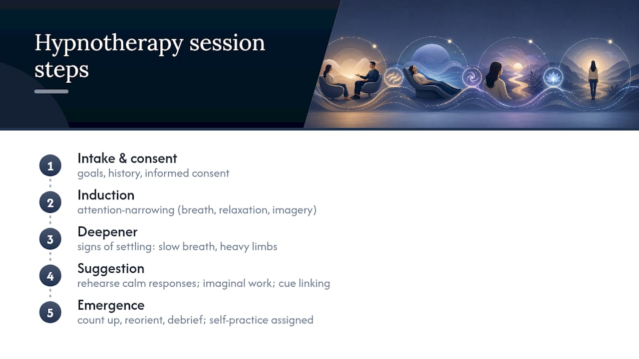 Diagram illustrating four stages of hypnotherapy session