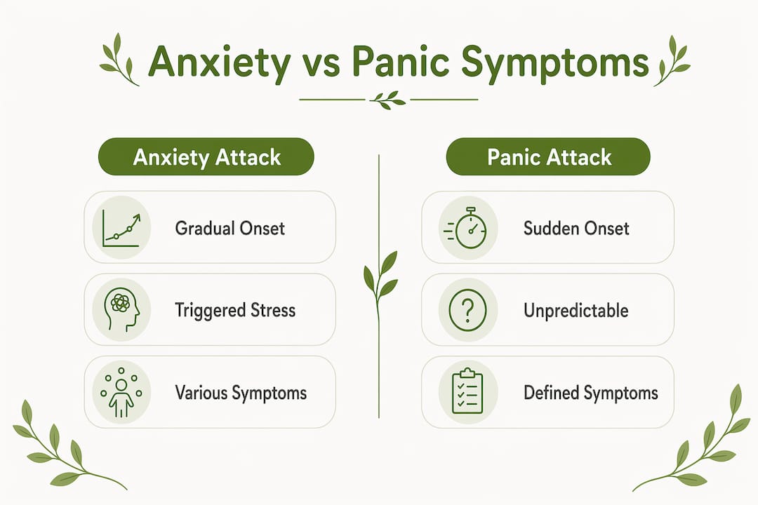 Infographic comparing anxiety and panic attack symptoms