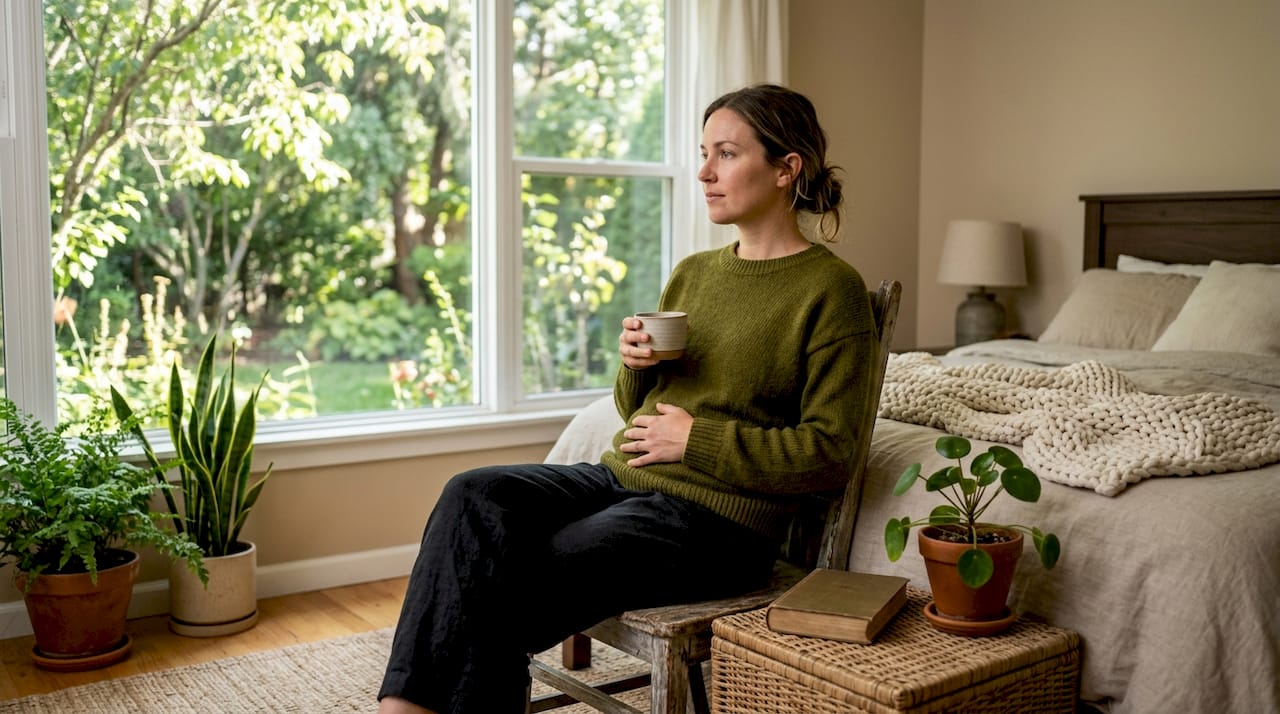 Woman feeling anxiety symptoms at home