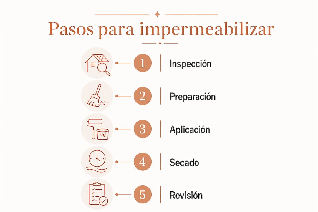 Guía visual con los pasos esenciales para impermeabilizar el techo de tu casa