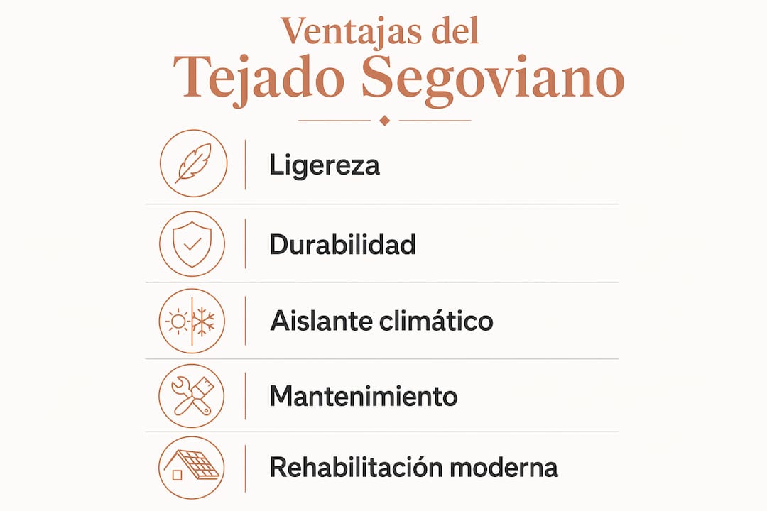 Infografía que destaca las principales ventajas del tejado típico segoviano