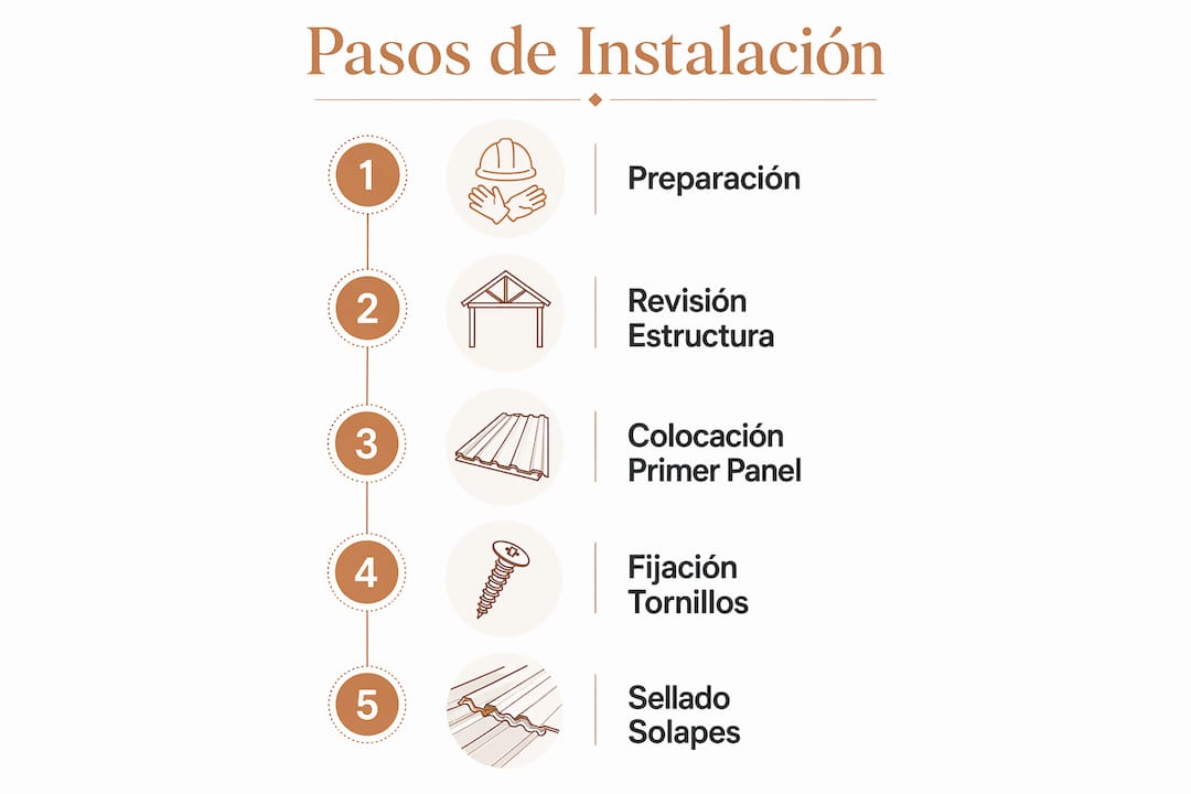 Guía visual con los pasos esenciales para colocar panel sándwich imitación teja