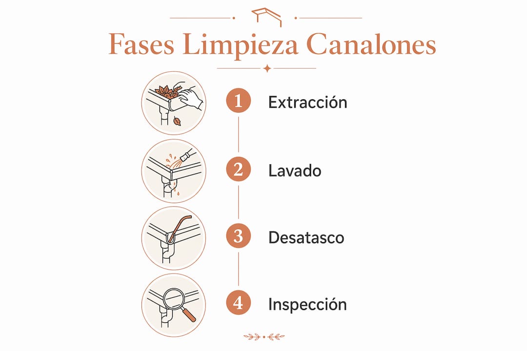 Infografía con los pasos clave para limpiar los canalones de forma sencilla y efectiva