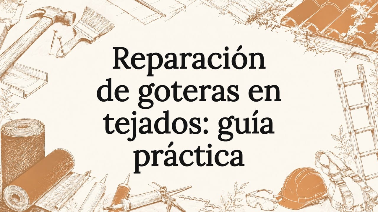 Ilustración decorativa para la portada con herramientas y materiales de techado