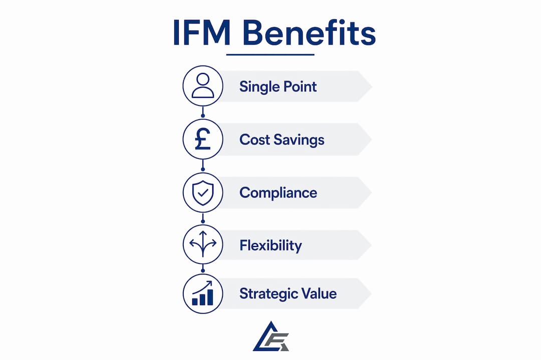 Infographic illustrating key integrated facilities management benefits