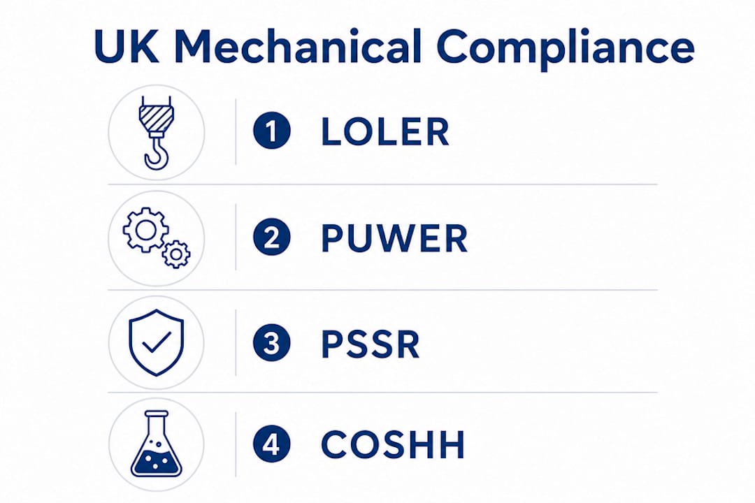Infographic summarizing UK mechanical compliance regulations