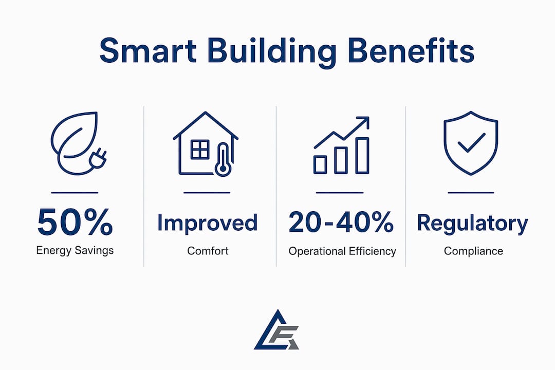 Infographic showing key benefits of smart buildings