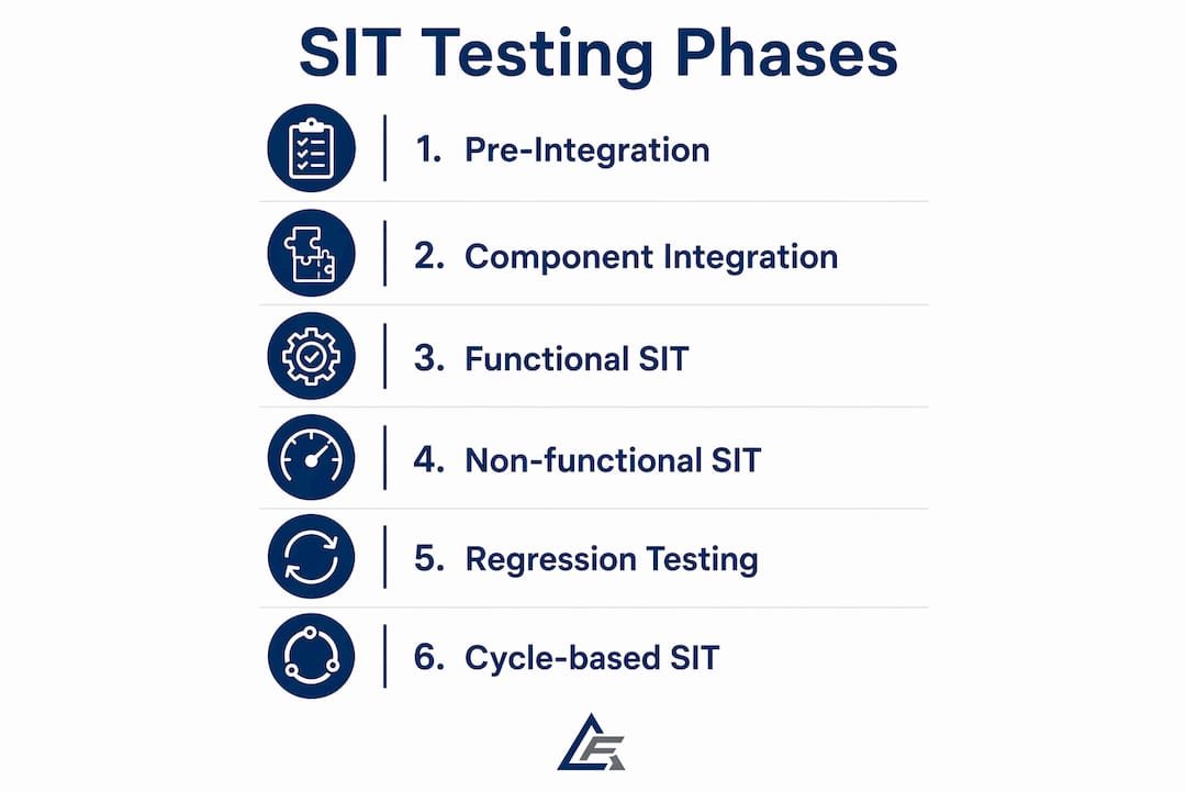 Infographic showing integrated systems testing phases