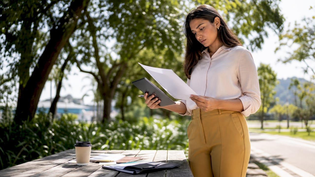 Entrepreneur reviewing startup funding documents
