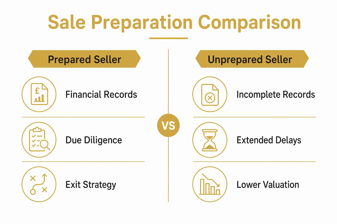 Infographic comparing prepared and unprepared business sale timelines