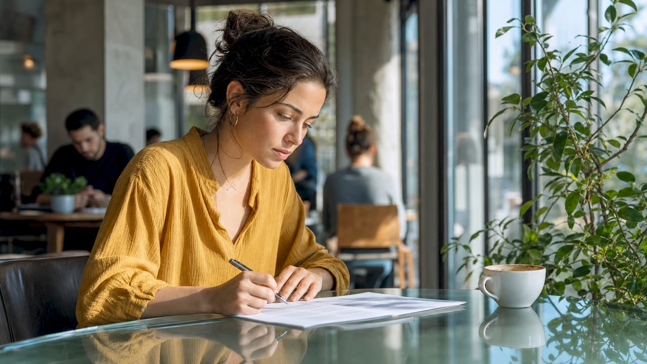 Founder reviewing a term sheet at coworking space