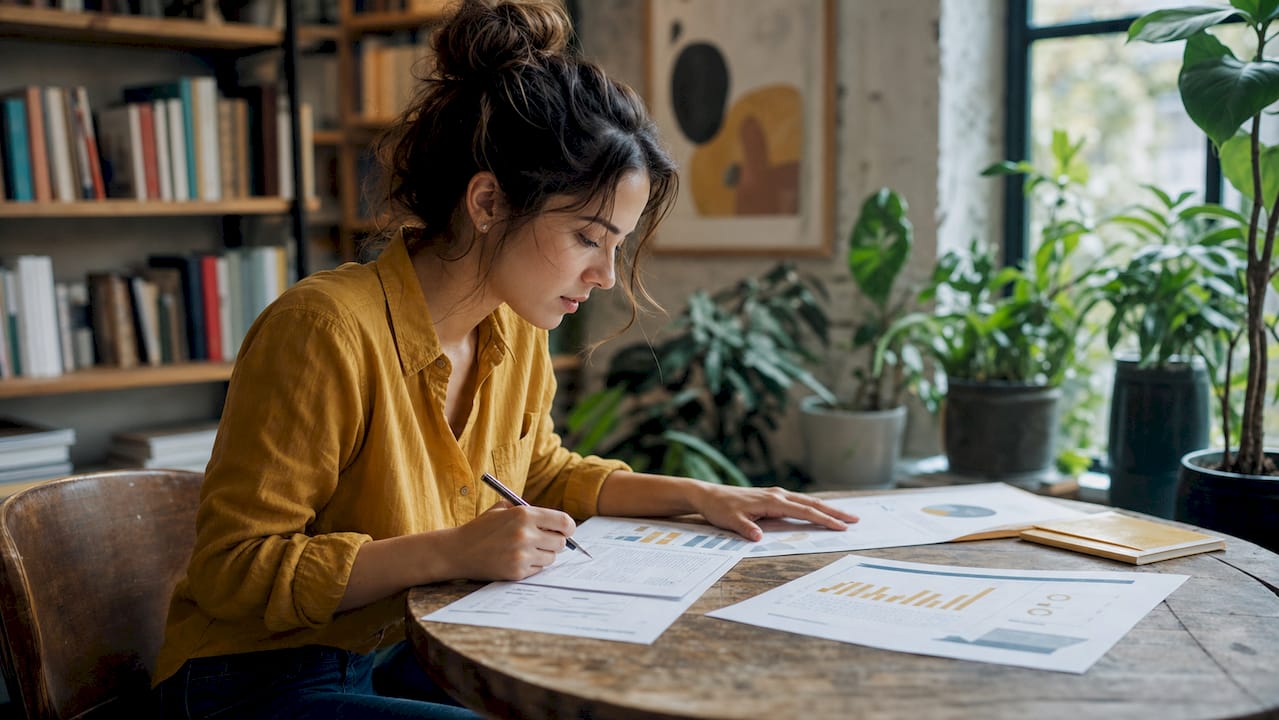 Startup founder reviewing financial planning documents
