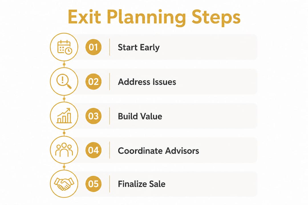 Infographic showing exit planning steps timeline