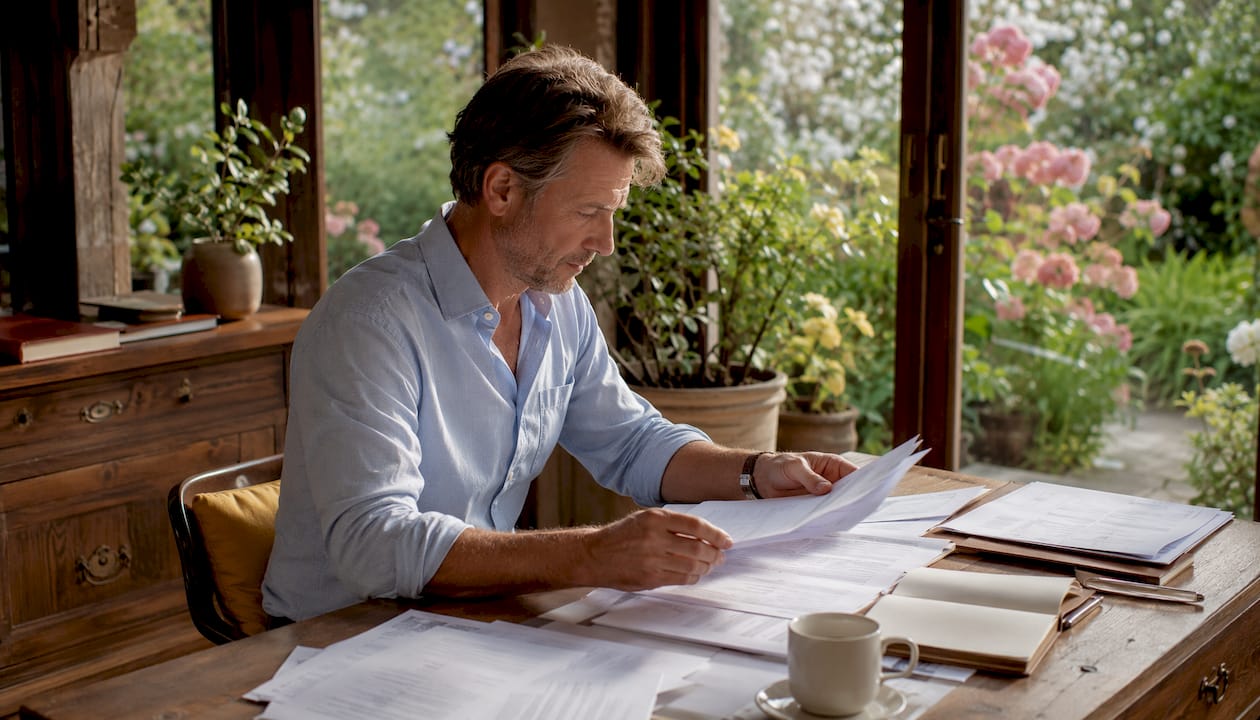 Business owner reviewing exit preparation documents