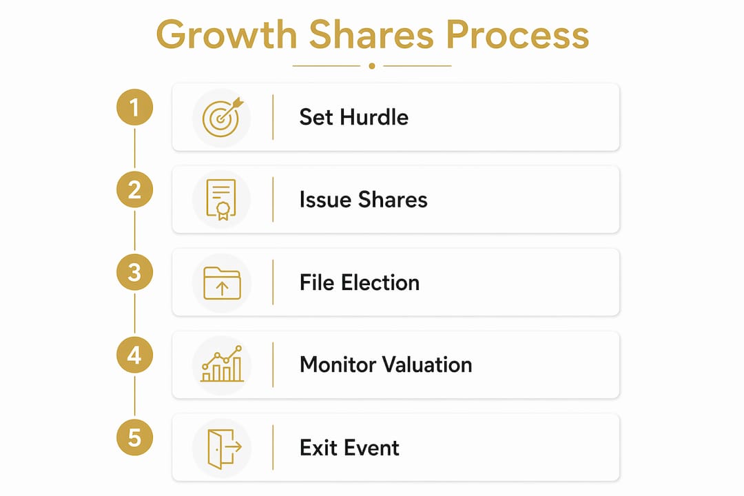 Infographic illustrating five steps in growth shares process