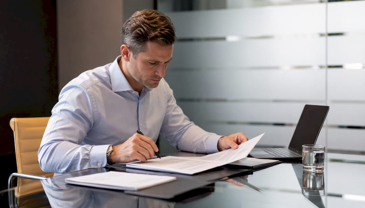 Hands signing financial paperwork for MBO
