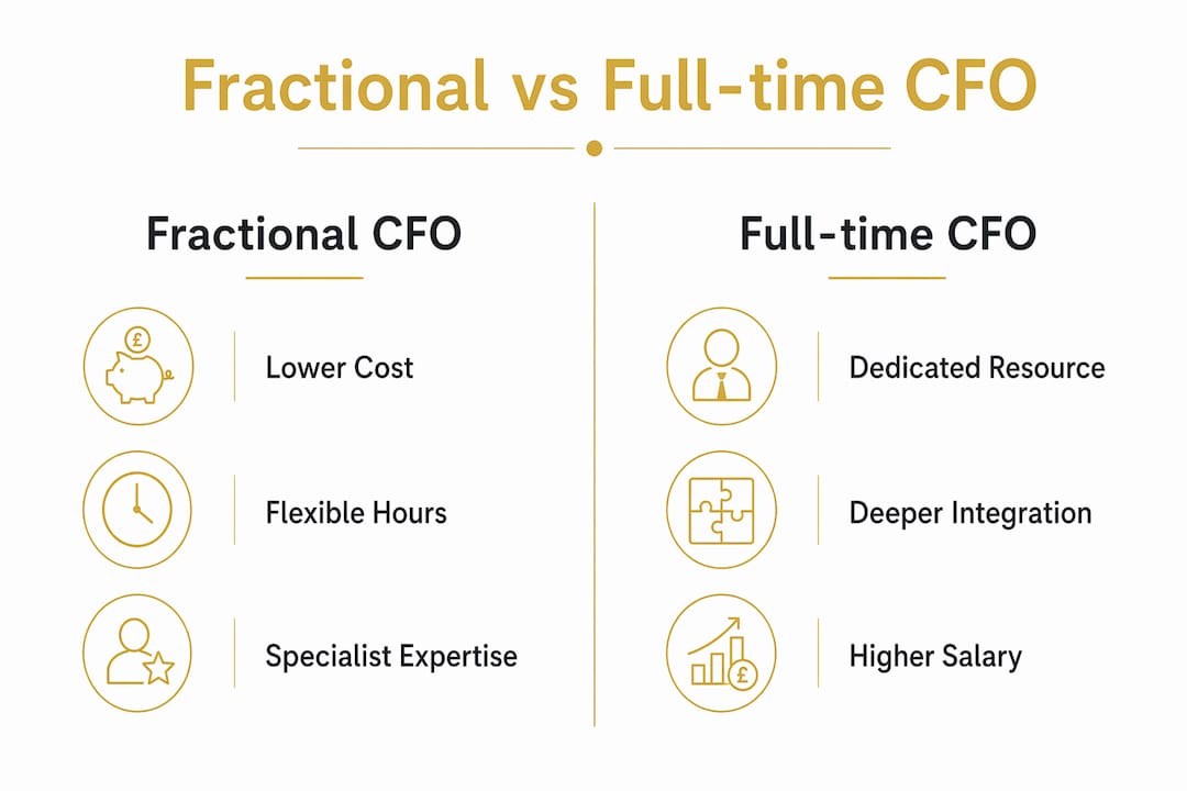 Comparison infographic of fractional vs full-time CFO
