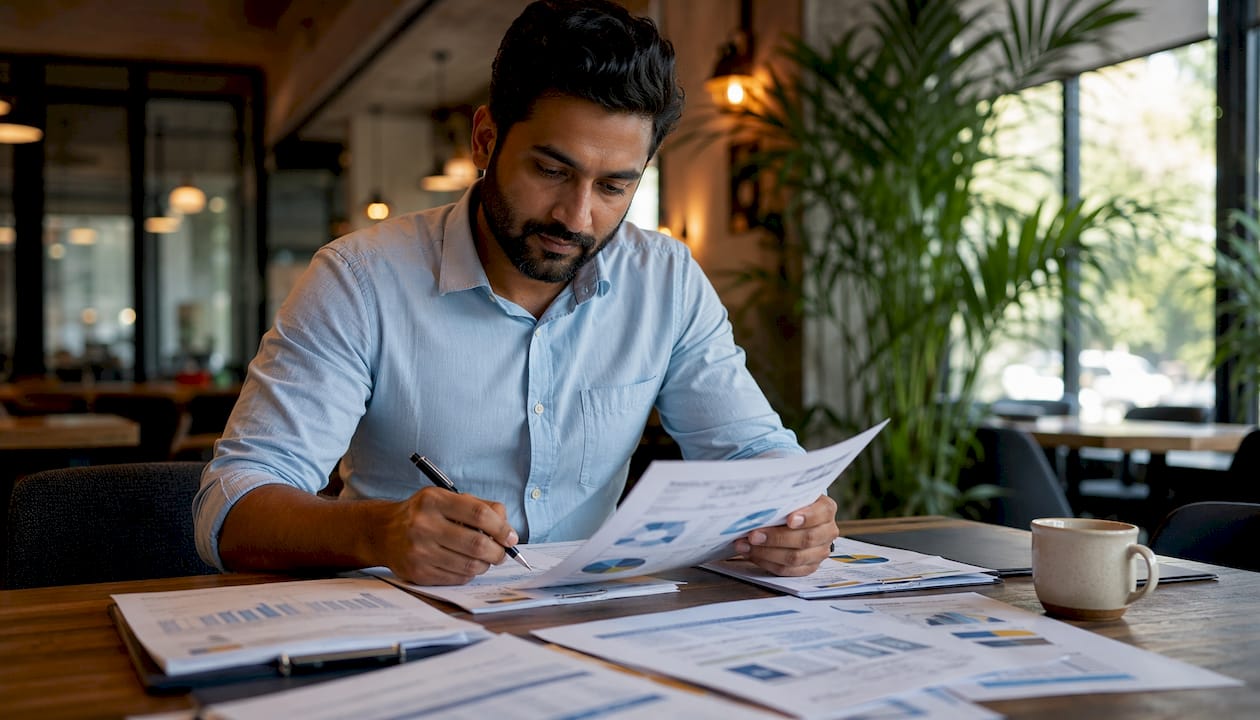 Financial advisor reviewing EMI valuation documents