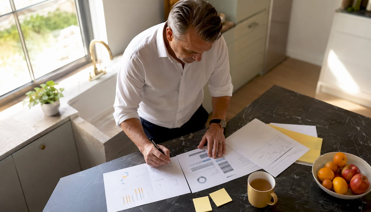 UK business owner reviewing sale documents