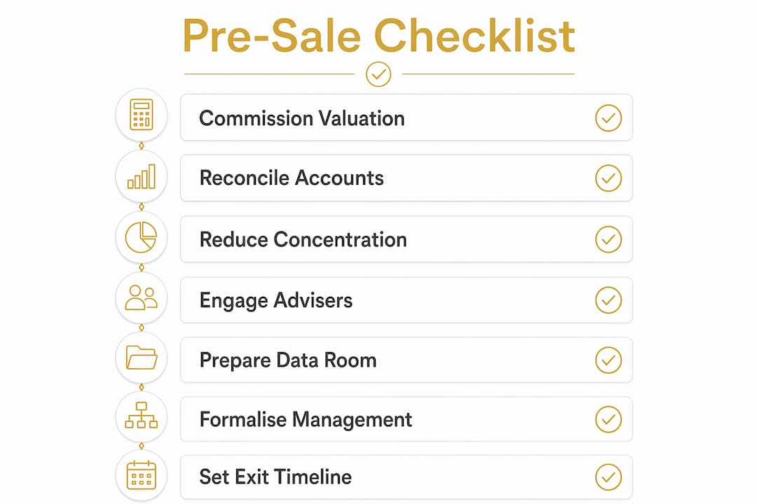 Infographic showing pre-sale checklist steps for UK business owners