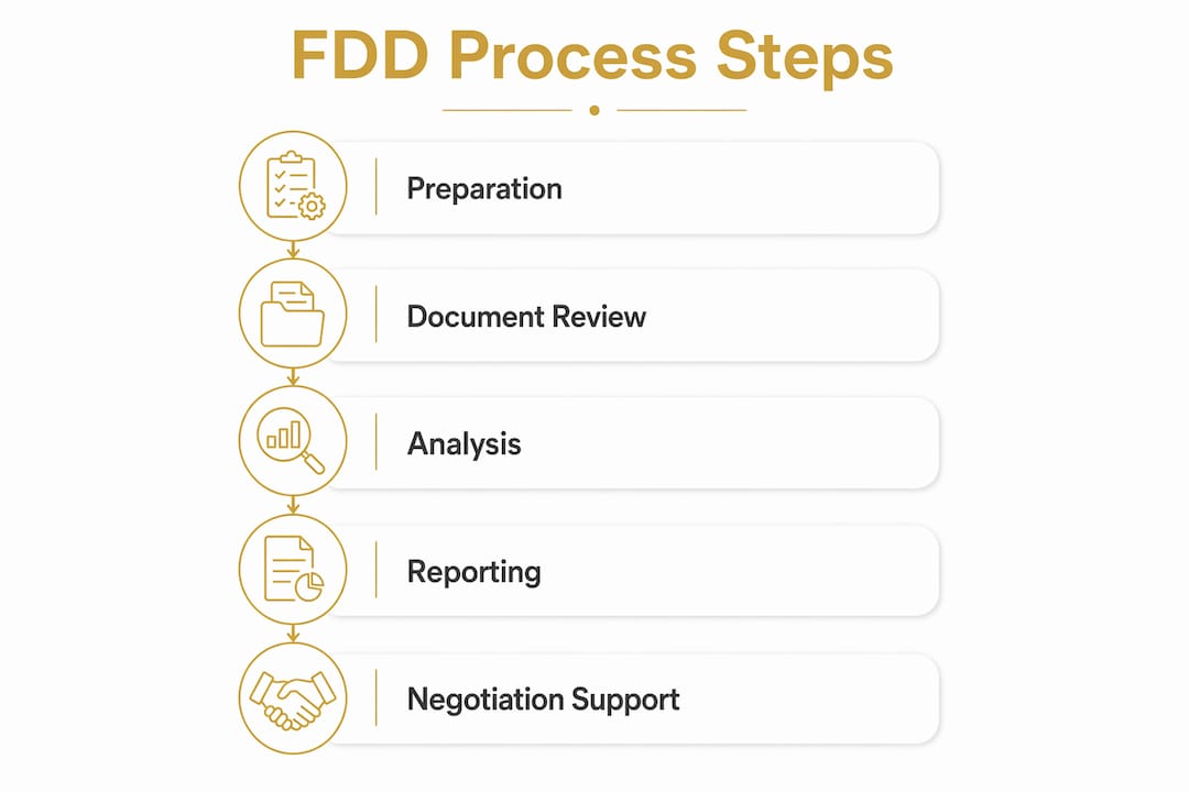Infographic illustrating financial due diligence process steps