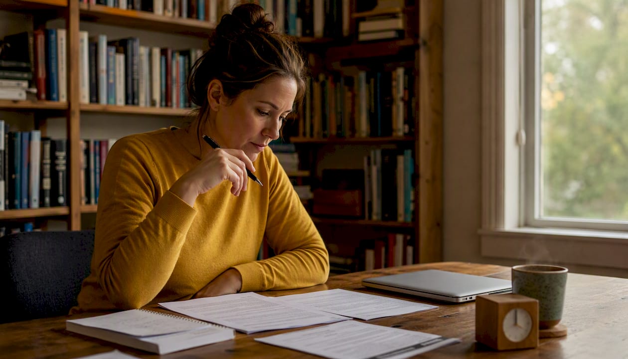 Founder reviewing SEIS paperwork at home office