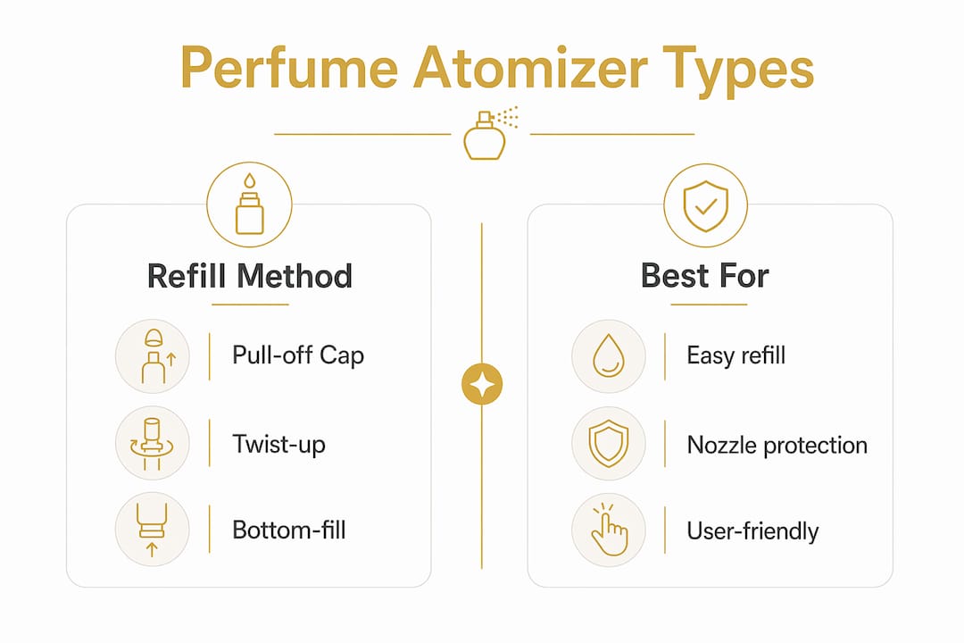 Infographic comparing atomizer types and uses