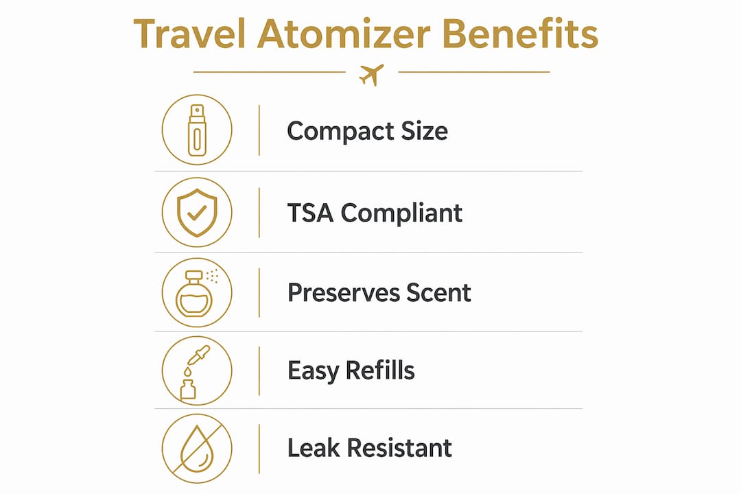 Infographic highlighting benefits of perfume atomizers for travel
