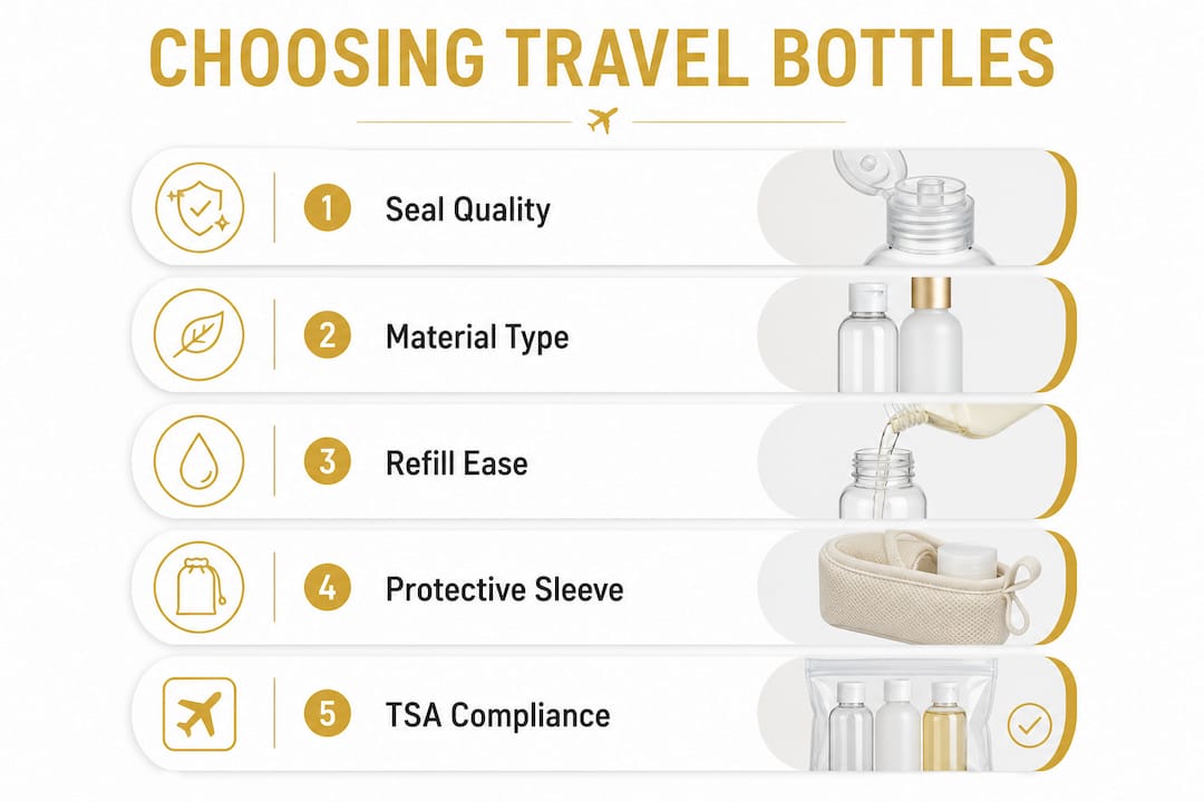 Infographic illustrating key steps to choose travel perfume spray bottle