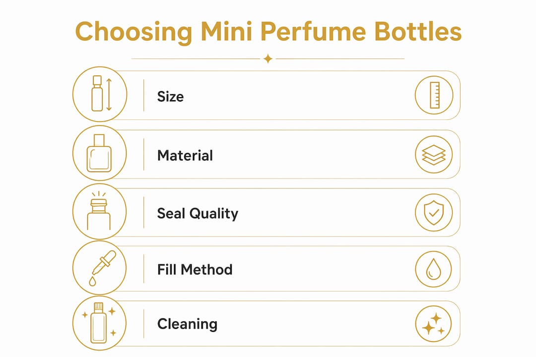 Infographic showing steps to choose mini perfume bottles