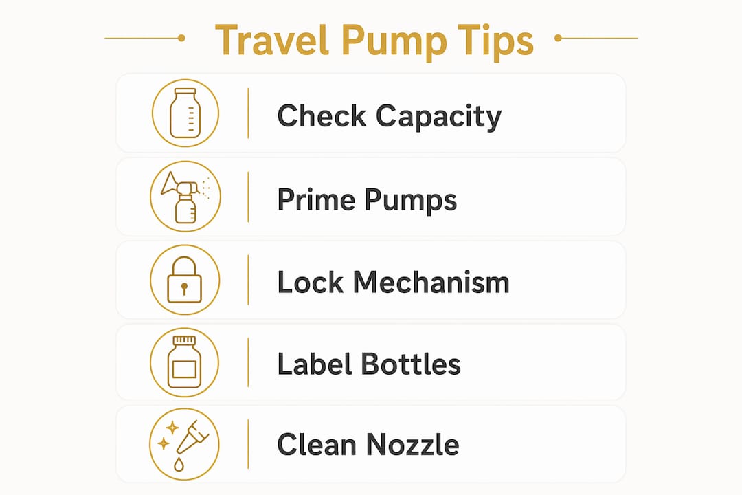 Infographic with steps for traveling with pump bottles