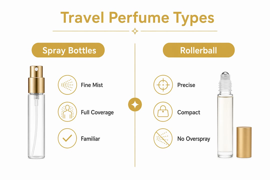 Infographic comparing spray and rollerball perfume bottles