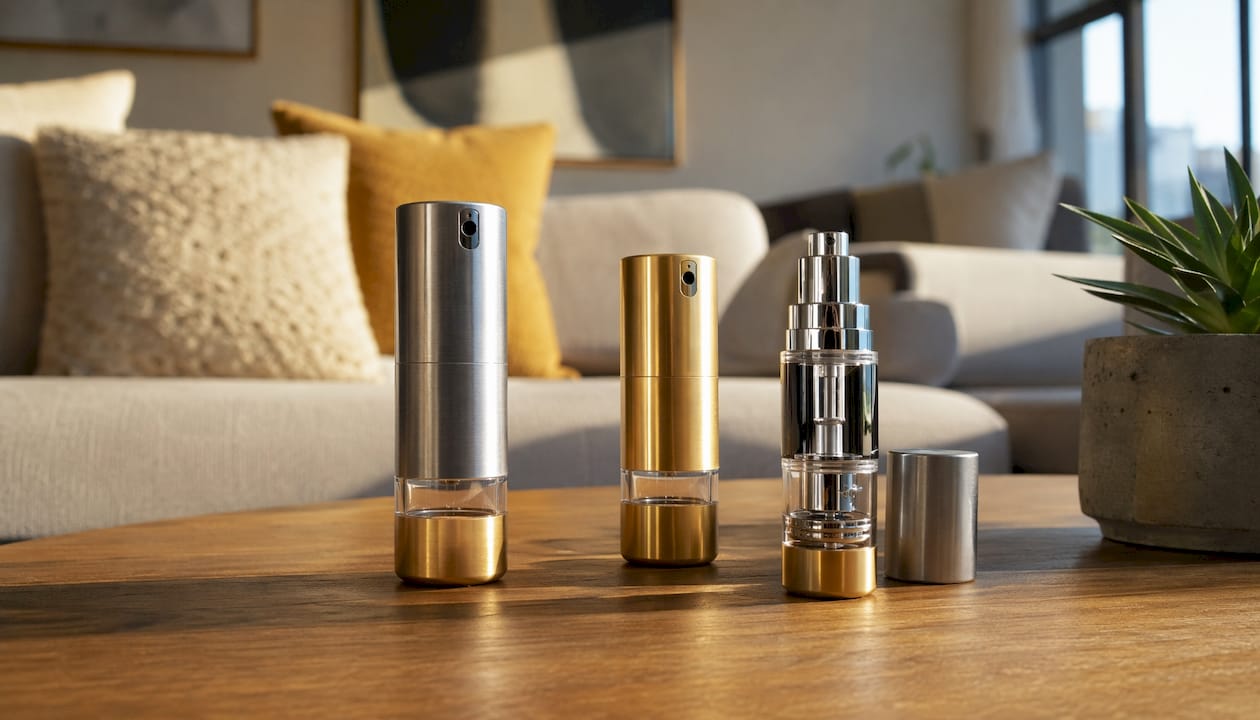 Close-up of SPRITZ atomizer models on counter