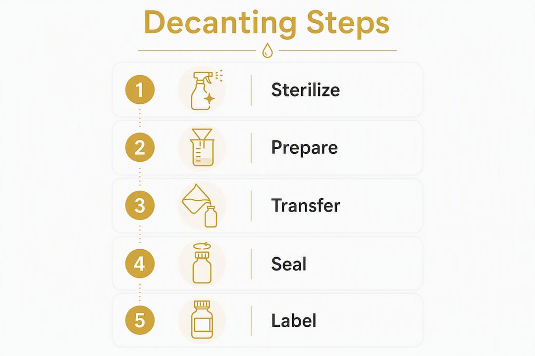 Infographic showing perfume decanting steps