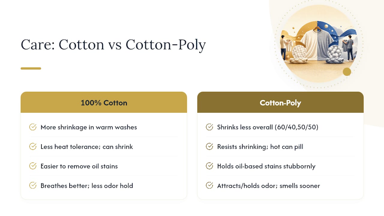 Cotton and polyester blend care comparison