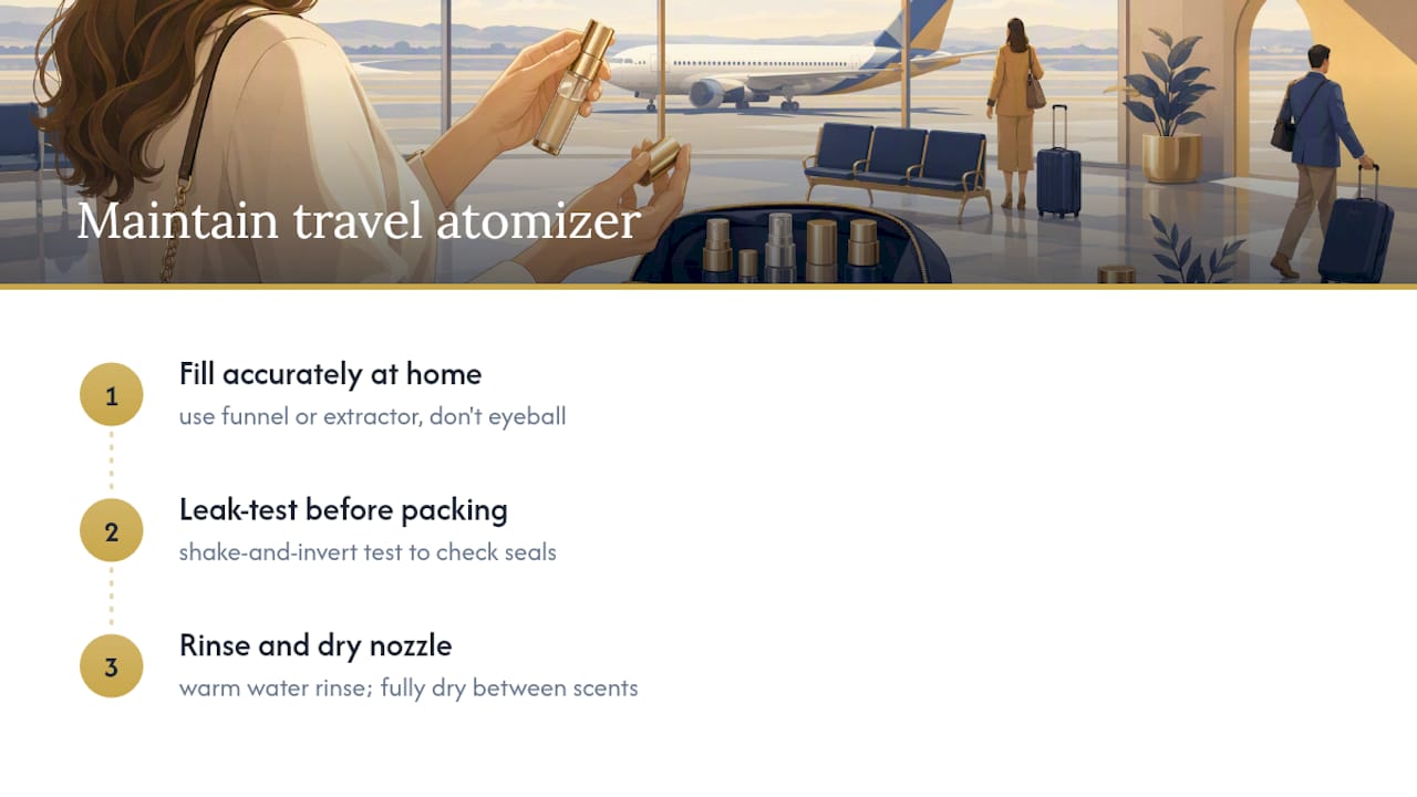 Three steps for maintaining a travel atomizer