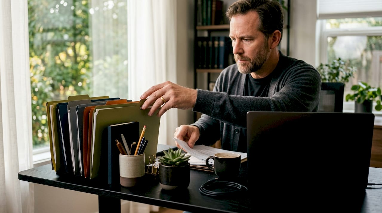 Man creating desk zones in corporate office