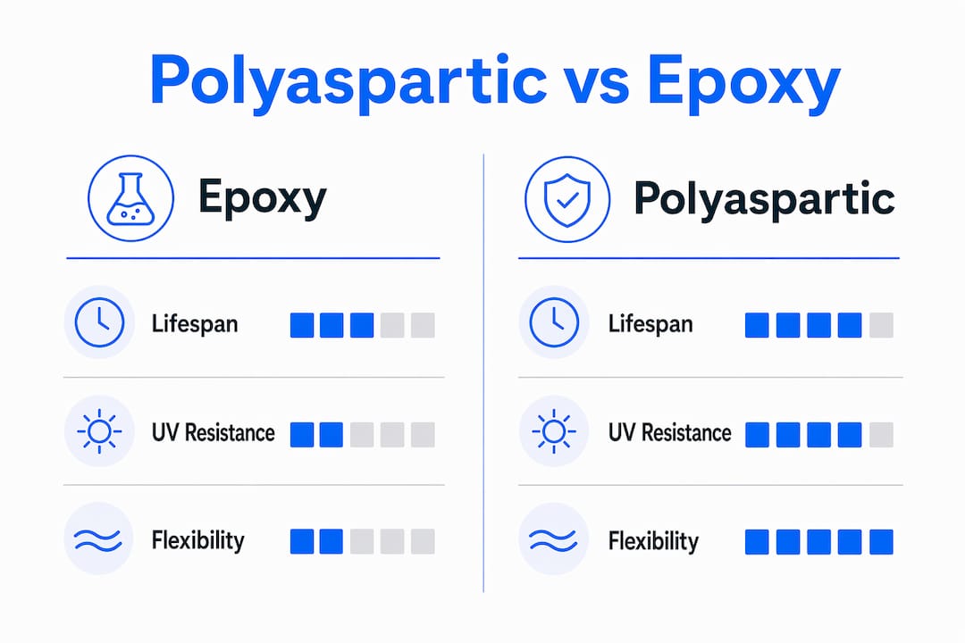 Infographic comparing polyaspartic and epoxy floor coatings