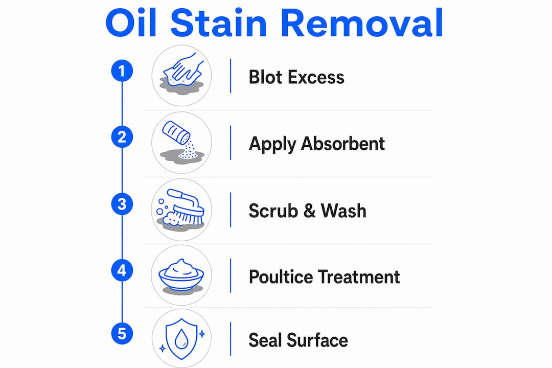 Infographic with 5 steps to remove oil stains