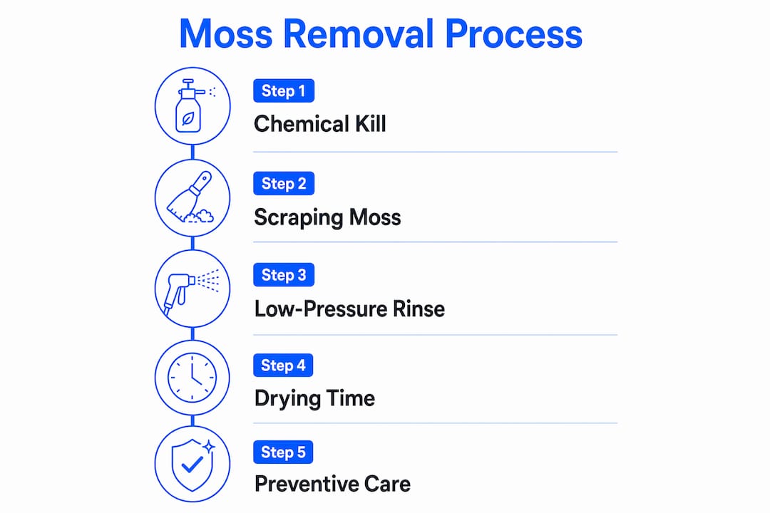 Infographic showing moss removal step-by-step process