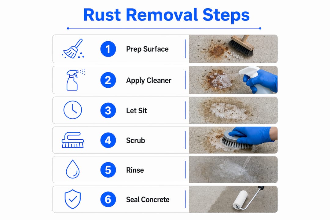 Infographic showing rust stain removal steps