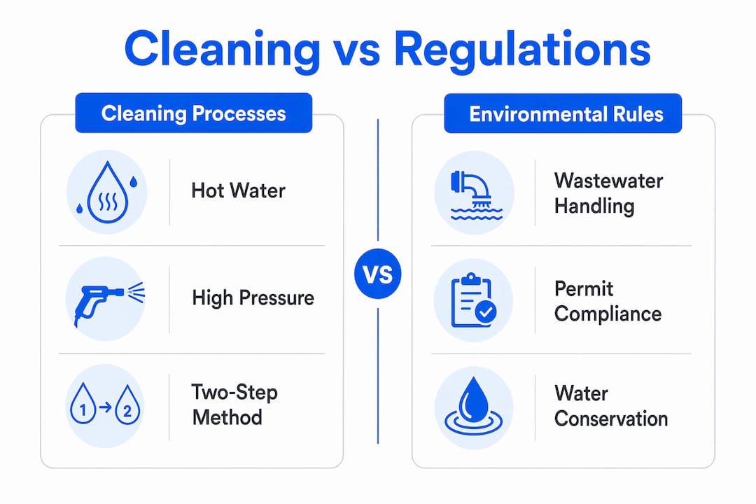 Infographic comparing cleaning processes and environmental rules