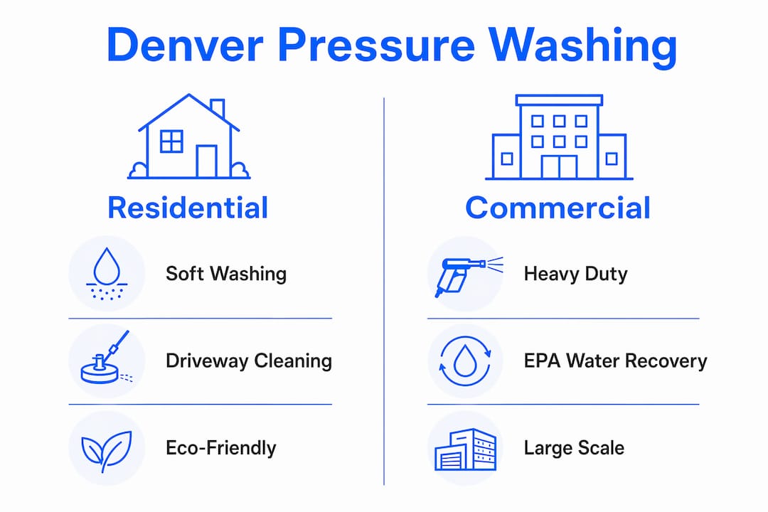 Infographic comparing residential and commercial pressure washing services