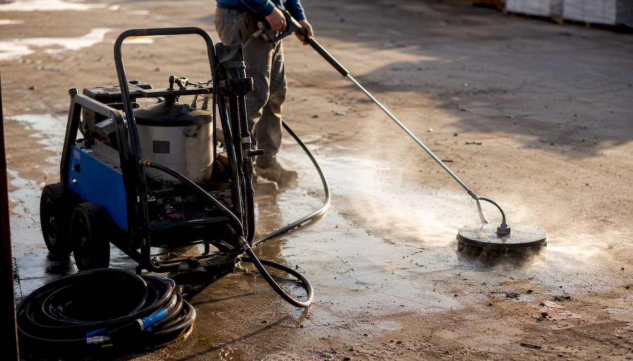 Hot water pressure washing equipment close-up
